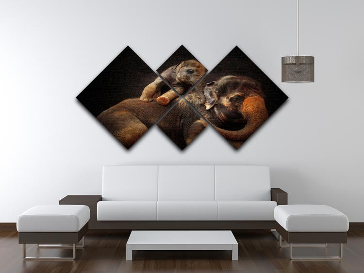 Mother And Baby Elephants 4 Square Multi Panel Canvas - Canvas Art Rocks - 3