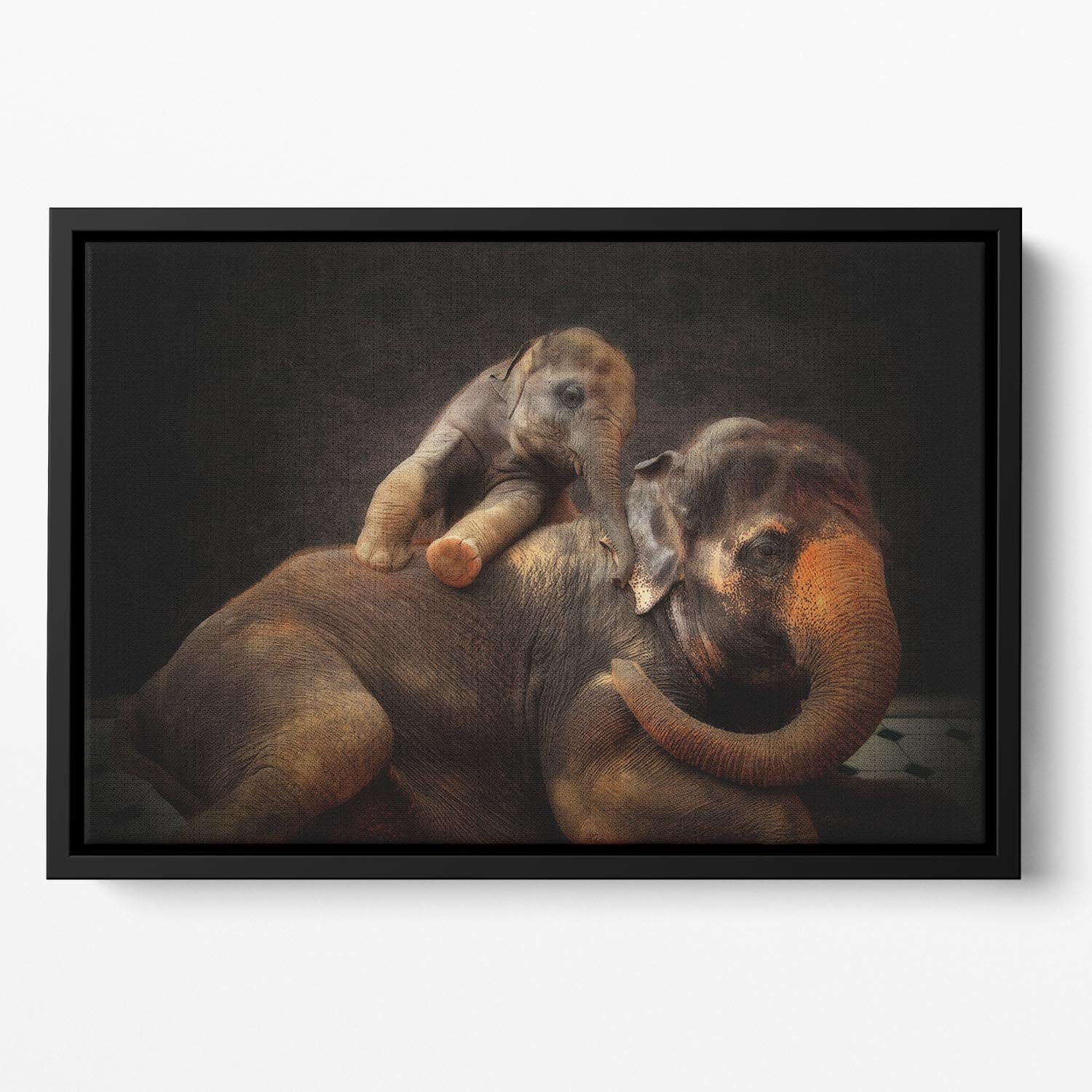 Mother And Baby Elephants Floating Framed Canvas - Canvas Art Rocks - 2