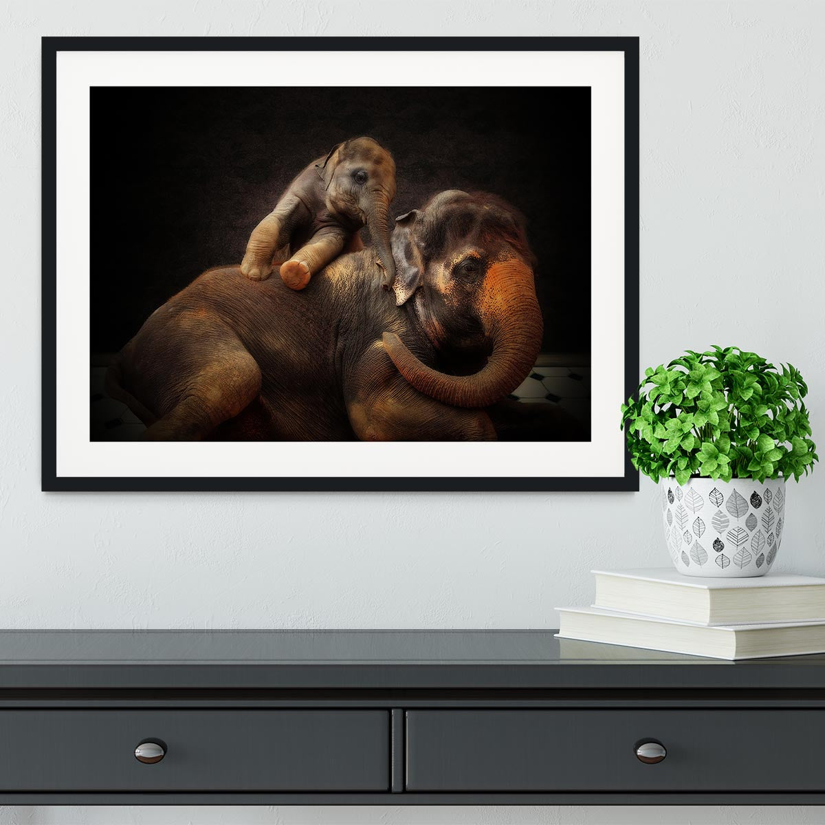 Mother And Baby Elephants Framed Print - Canvas Art Rocks - 1