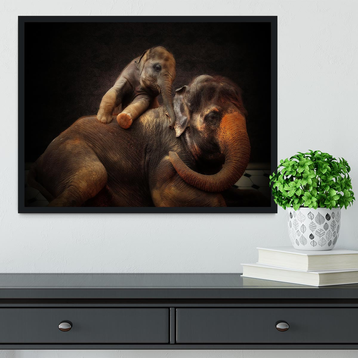 Mother And Baby Elephants Framed Print - Canvas Art Rocks - 2