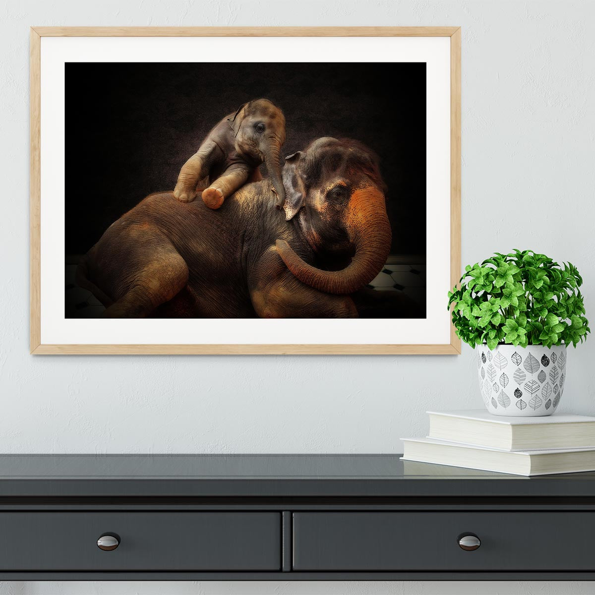 Mother And Baby Elephants Framed Print - Canvas Art Rocks - 3