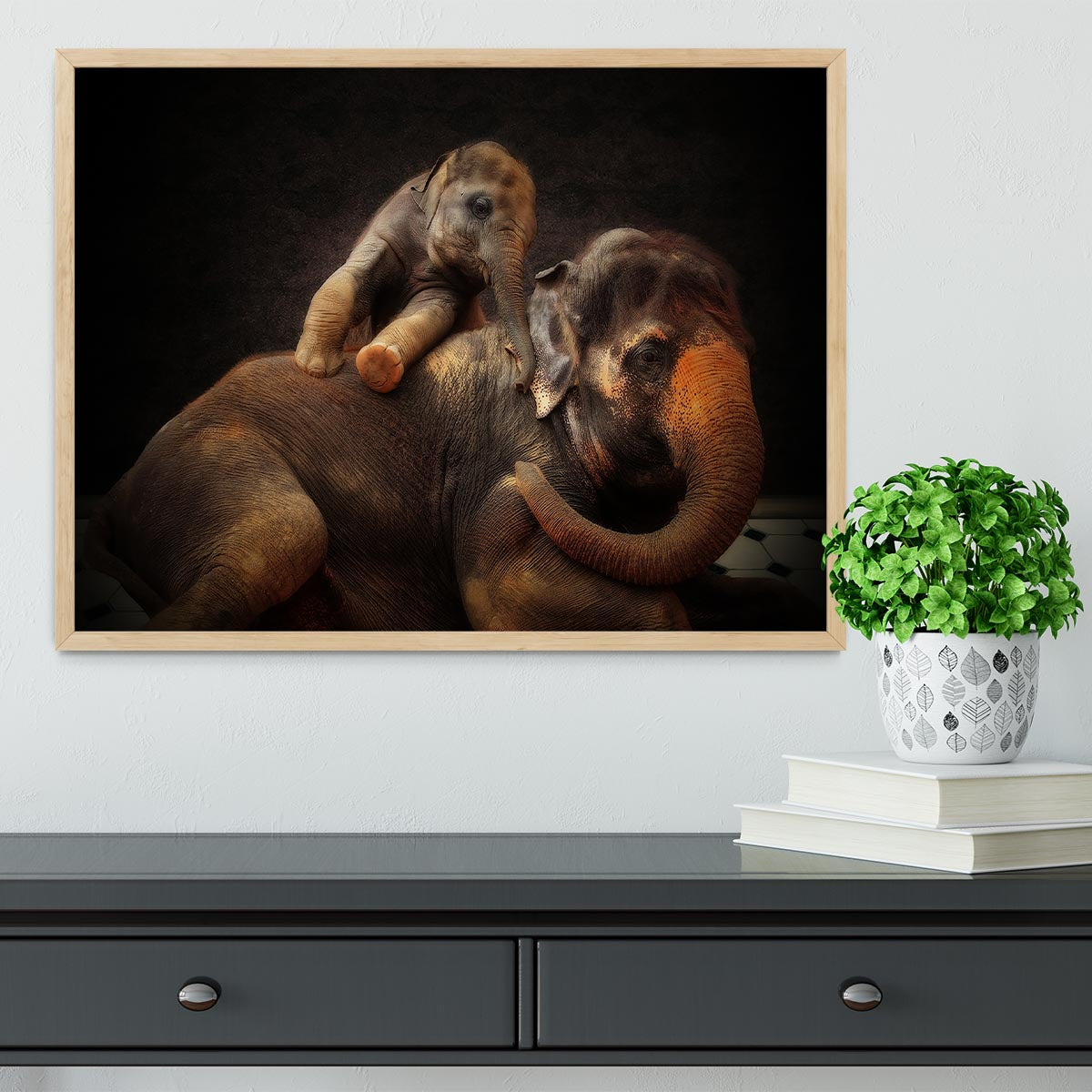 Mother And Baby Elephants Framed Print - Canvas Art Rocks - 4