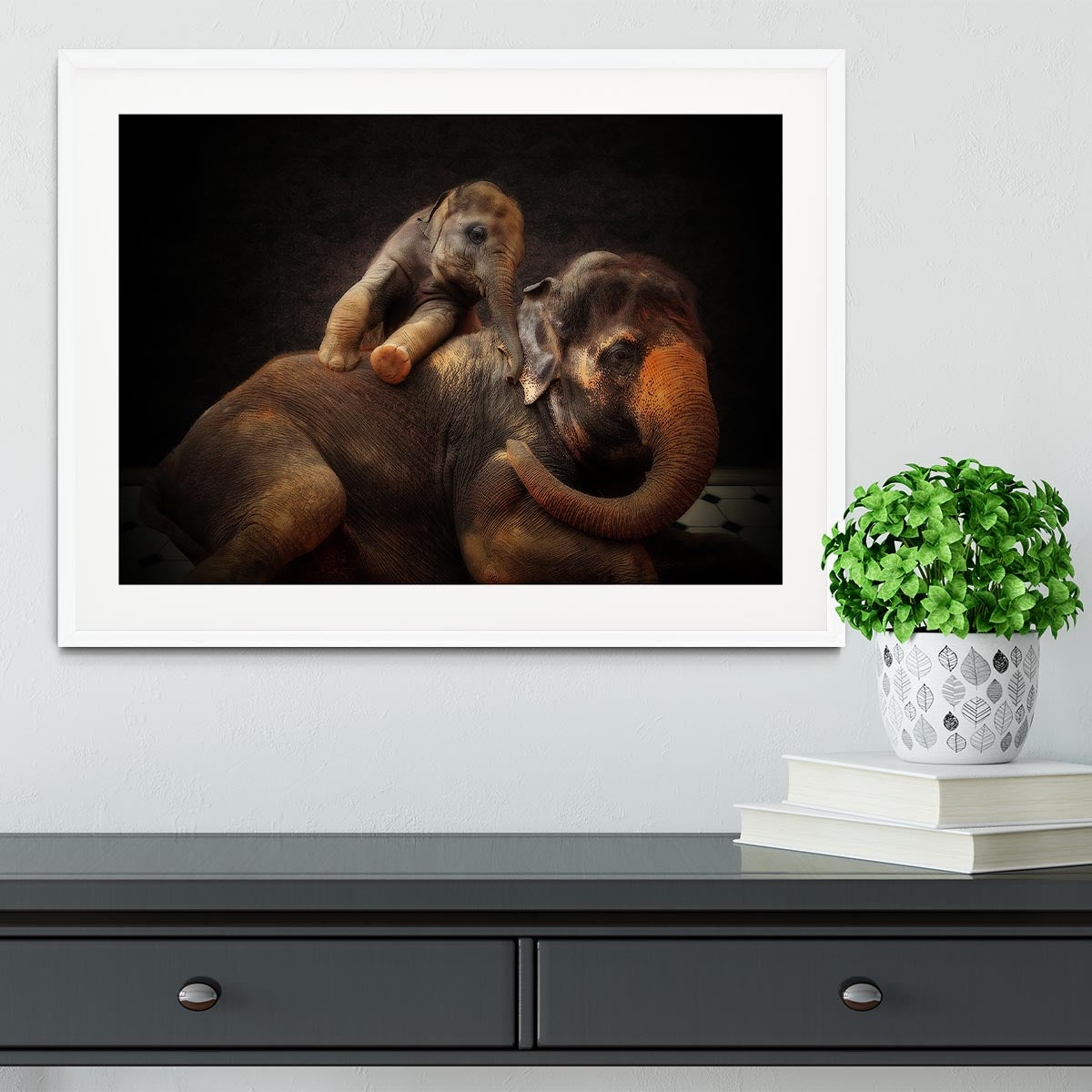 Mother And Baby Elephants Framed Print - Canvas Art Rocks - 5