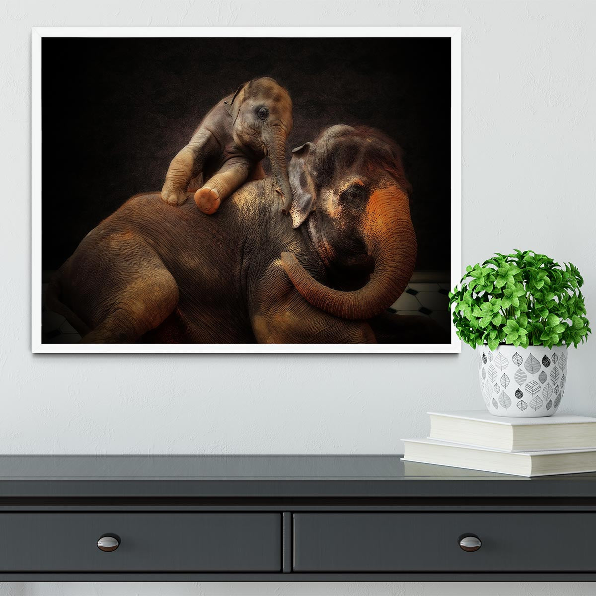 Mother And Baby Elephants Framed Print - Canvas Art Rocks -6