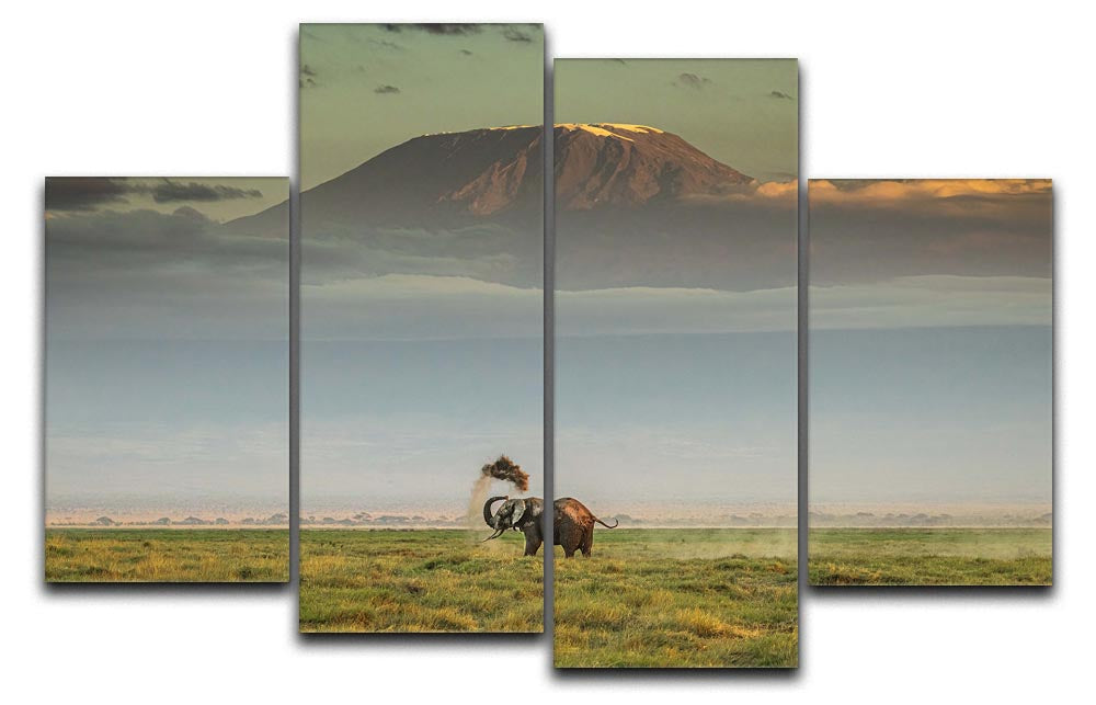 An Elephant Playing In The Dirt 4 Split Panel Canvas - Canvas Art Rocks - 1