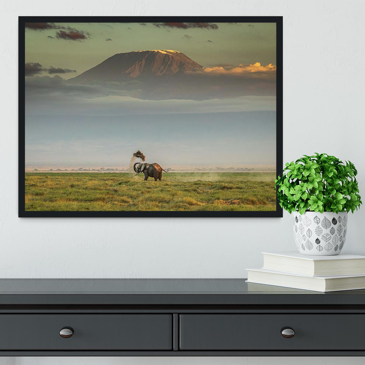 An Elephant Playing In The Dirt Framed Print - Canvas Art Rocks - 2