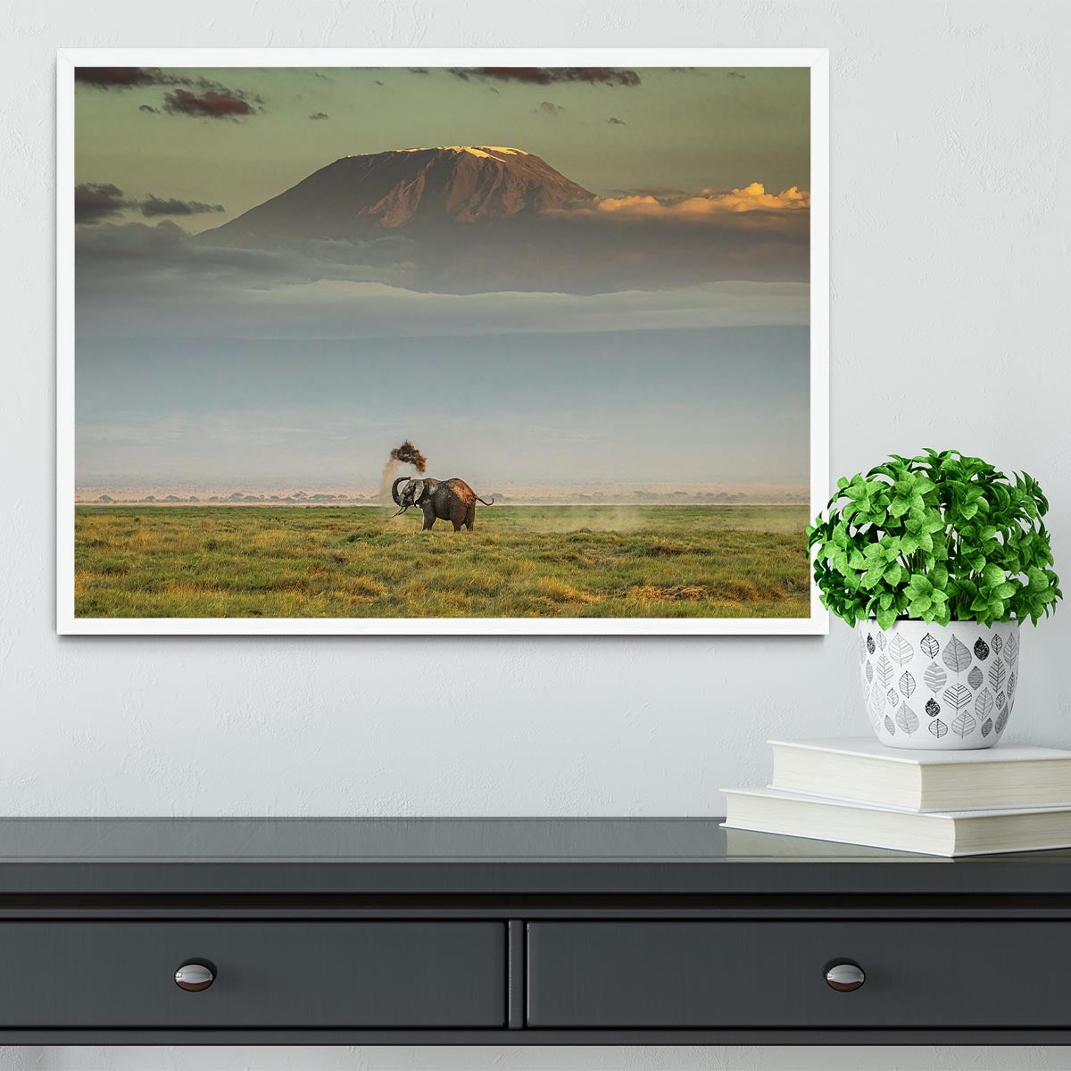 An Elephant Playing In The Dirt Framed Print - Canvas Art Rocks -6