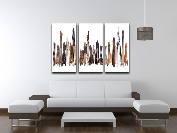 22 puppy dogs in a row in front of a white background 3 Split Panel Canvas Print - Canvas Art Rocks - 3