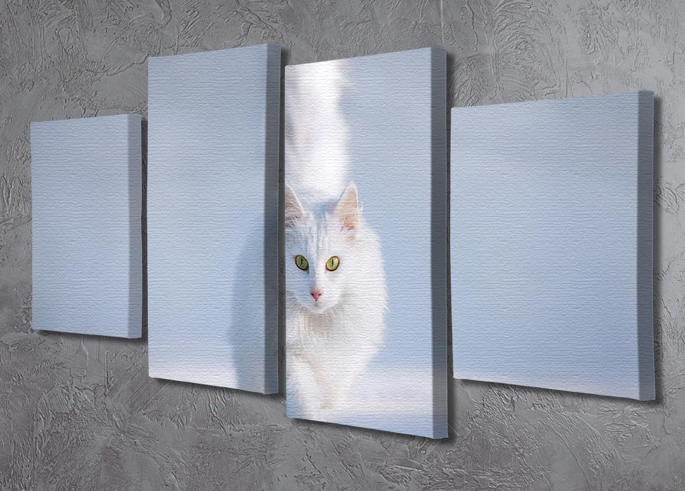 White Kitten Running In Snow 4 Split Panel Canvas - Canvas Art Rocks - 2