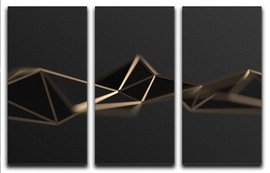 3D Gold Triangluated Surface 3 Split Panel Canvas Print - Canvas Art Rocks - 1