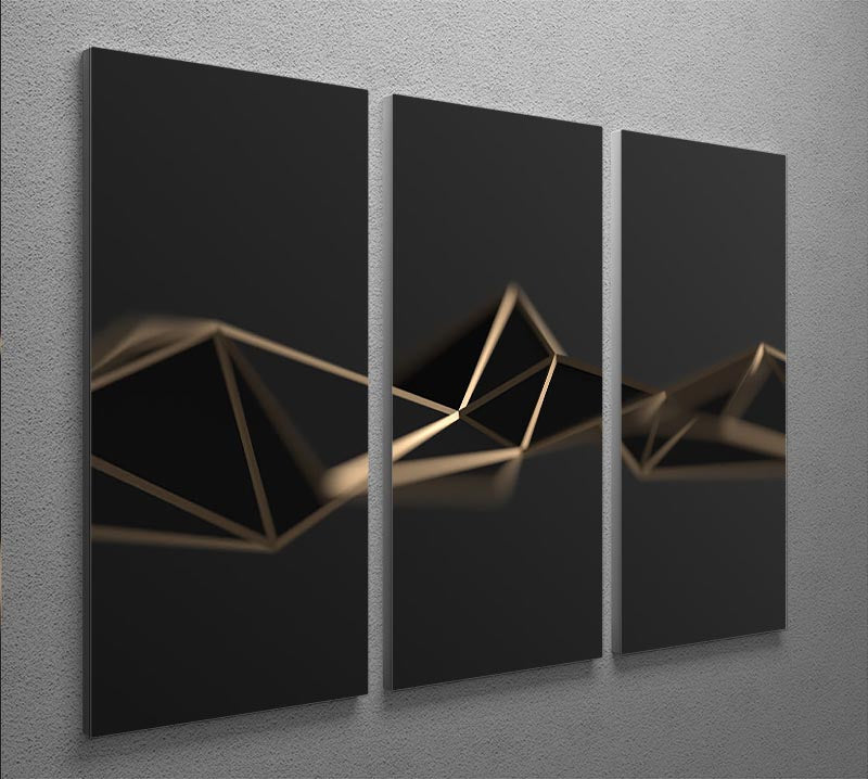 3D Gold Triangluated Surface 3 Split Panel Canvas Print - Canvas Art Rocks - 2