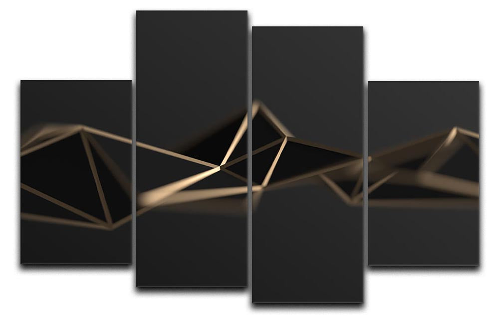 3D Gold Triangluated Surface 4 Split Panel Canvas - Canvas Art Rocks - 1