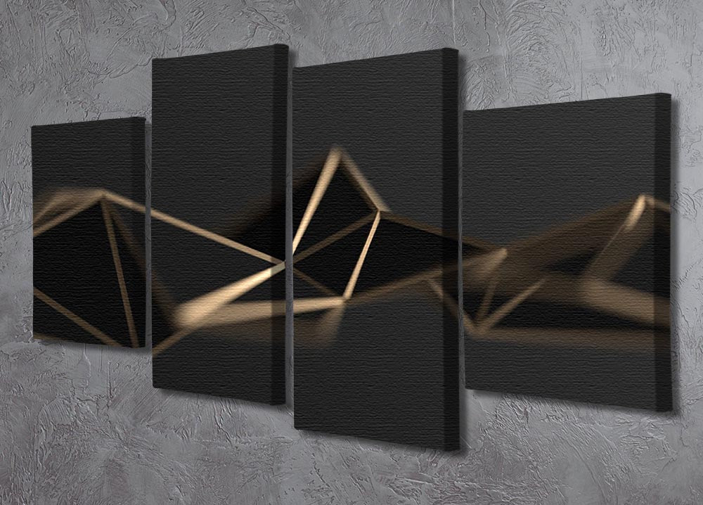 3D Gold Triangluated Surface 4 Split Panel Canvas - Canvas Art Rocks - 2