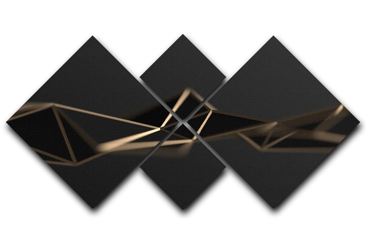 3D Gold Triangluated Surface 4 Square Multi Panel Canvas - Canvas Art Rocks - 1