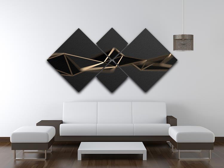 3D Gold Triangluated Surface 4 Square Multi Panel Canvas - Canvas Art Rocks - 3