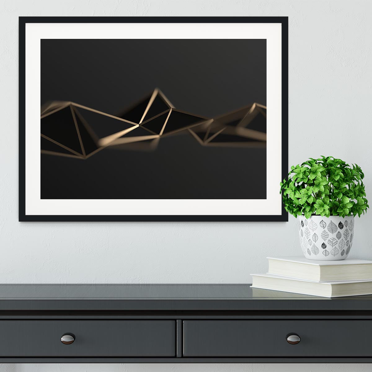 3D Gold Triangluated Surface Framed Print - Canvas Art Rocks - 1