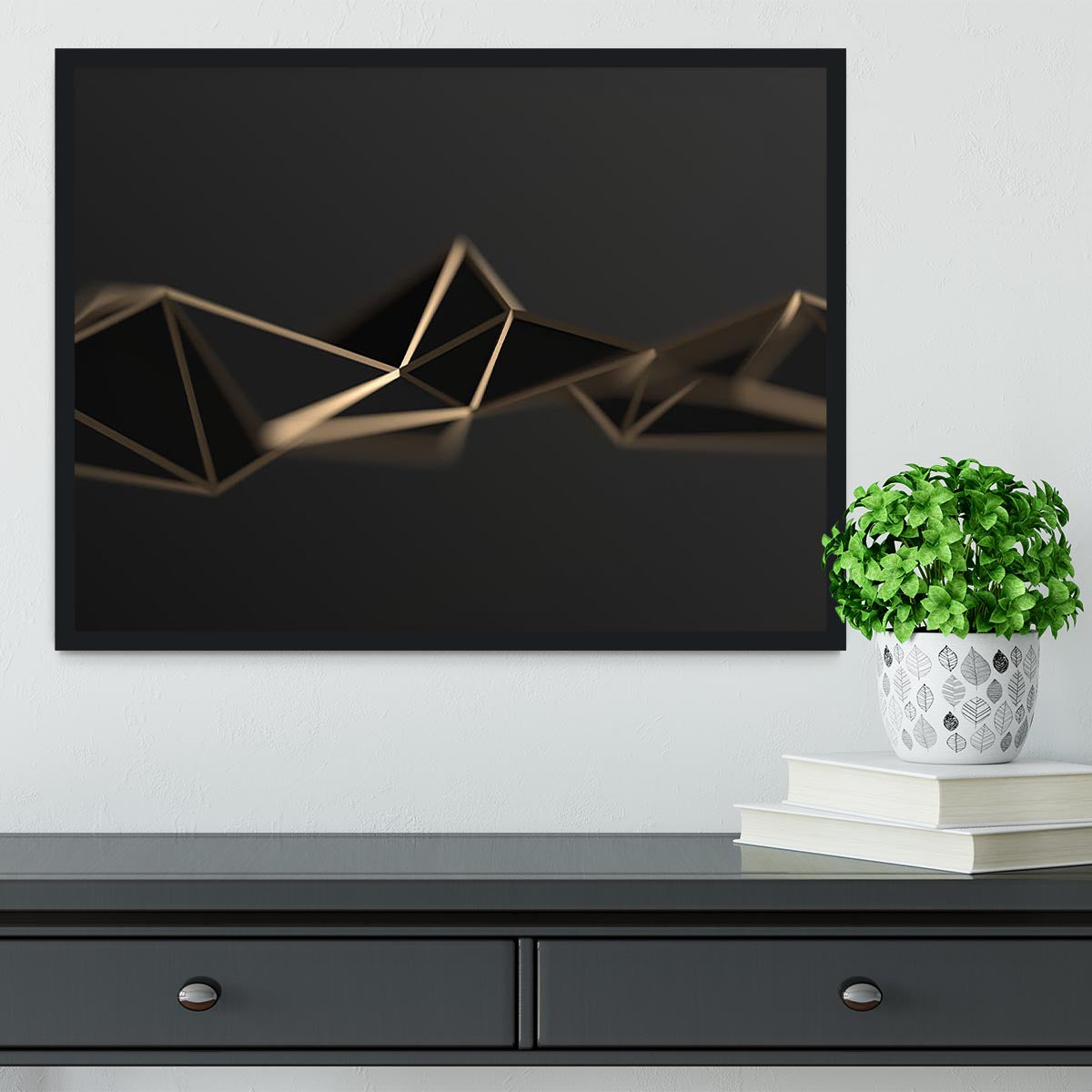 3D Gold Triangluated Surface Framed Print - Canvas Art Rocks - 2