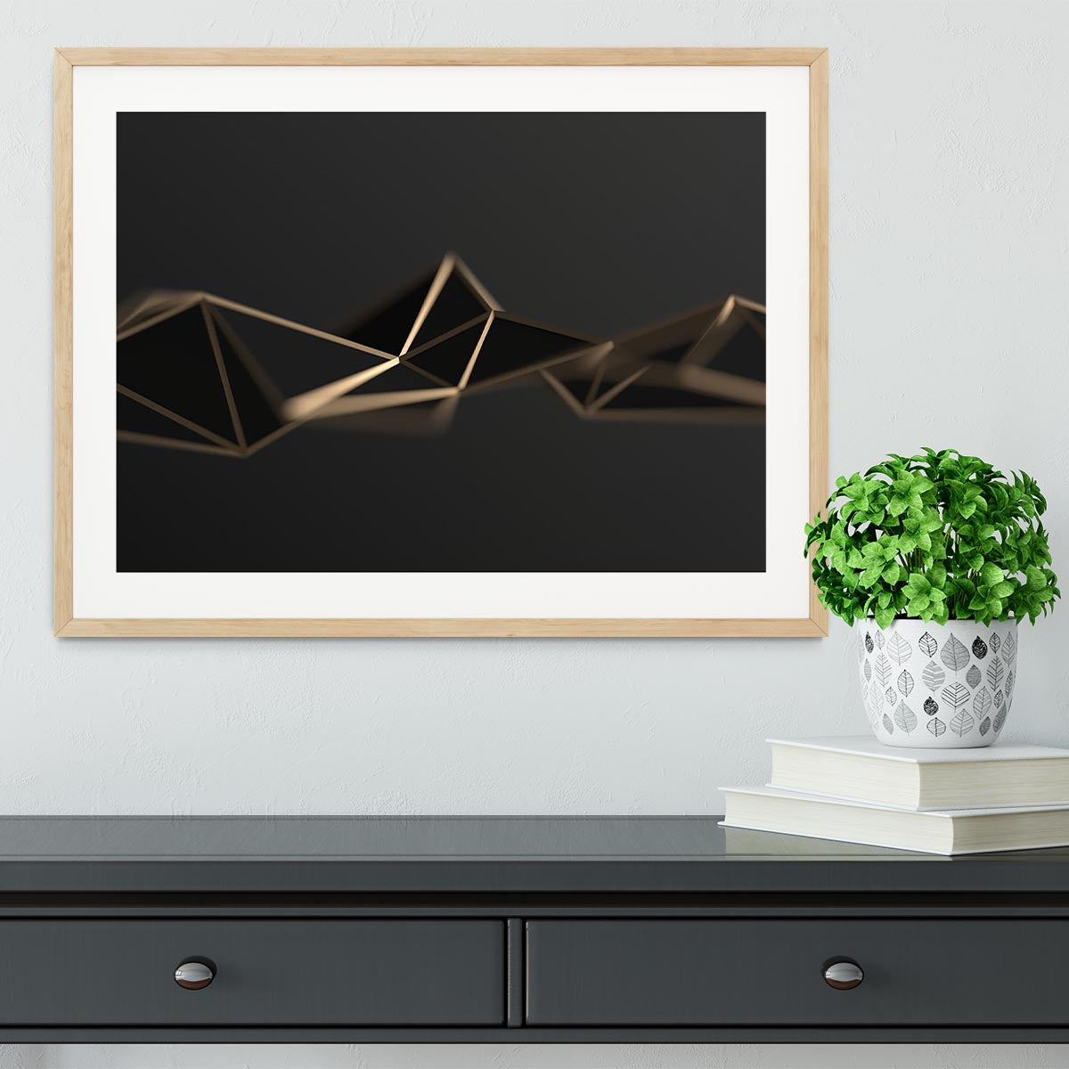 3D Gold Triangluated Surface Framed Print - Canvas Art Rocks - 3