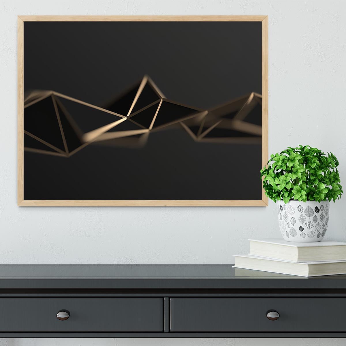 3D Gold Triangluated Surface Framed Print - Canvas Art Rocks - 4