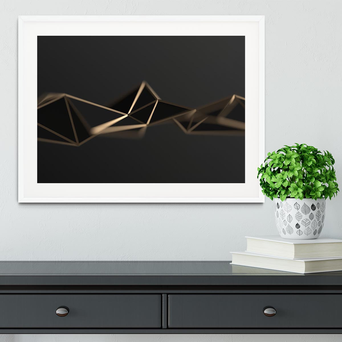 3D Gold Triangluated Surface Framed Print - Canvas Art Rocks - 5
