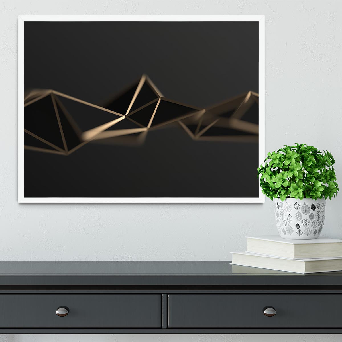 3D Gold Triangluated Surface Framed Print - Canvas Art Rocks -6