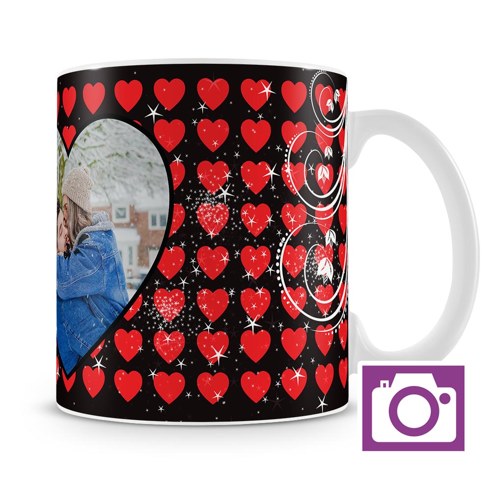 Personalised Mug - Black and Red Heart Mug a