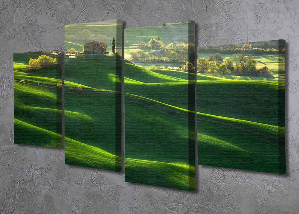 Green Waves 4 Split Panel Canvas - Canvas Art Rocks - 2