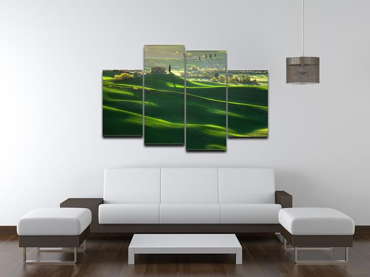 Green Waves 4 Split Panel Canvas - Canvas Art Rocks - 3