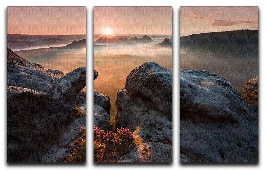 Sunrise On The Rocks 3 Split Panel Canvas Print - Canvas Art Rocks - 1