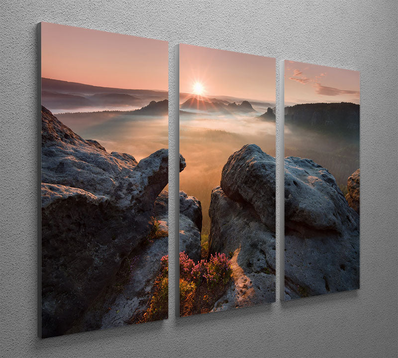 Sunrise On The Rocks 3 Split Panel Canvas Print - Canvas Art Rocks - 2