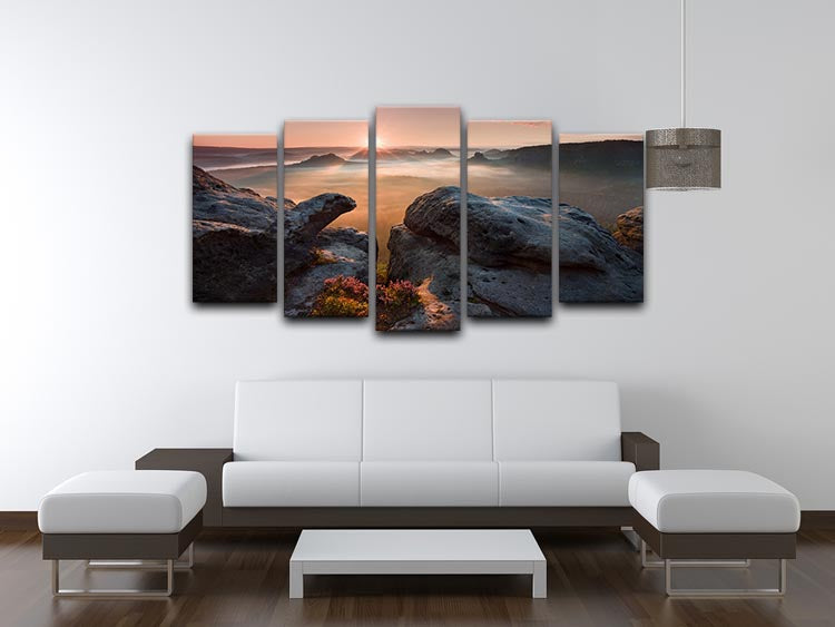 Sunrise On The Rocks 5 Split Panel Canvas - Canvas Art Rocks - 3
