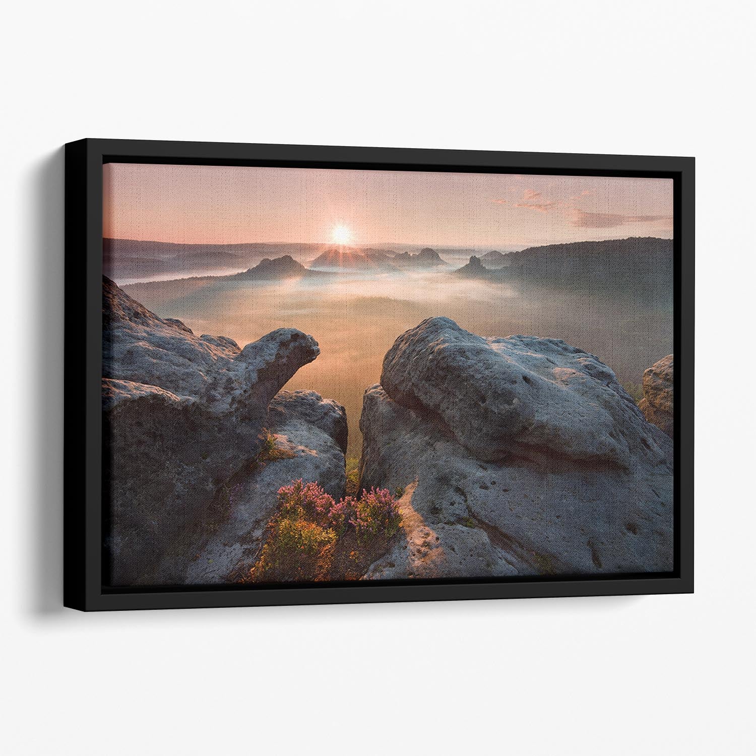 Sunrise On The Rocks Floating Framed Canvas - Canvas Art Rocks - 1