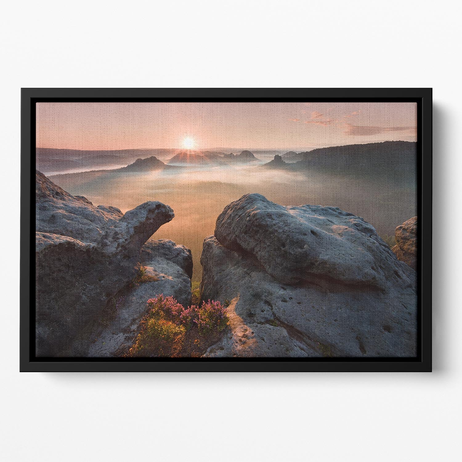 Sunrise On The Rocks Floating Framed Canvas - Canvas Art Rocks - 2