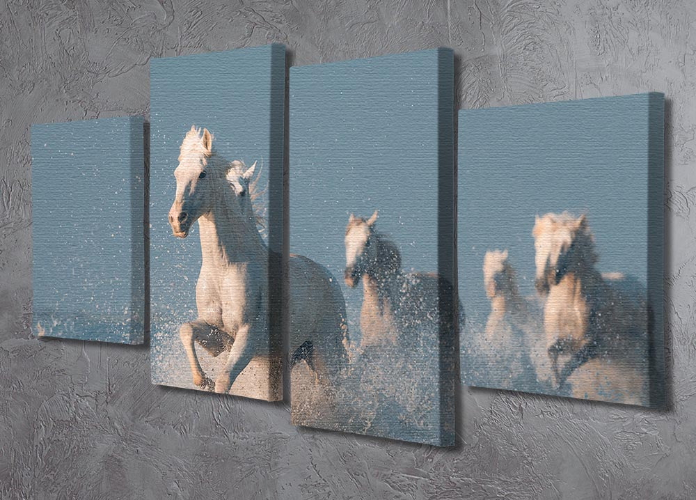 Wite Horses Running In Water 4 Split Panel Canvas - Canvas Art Rocks - 2