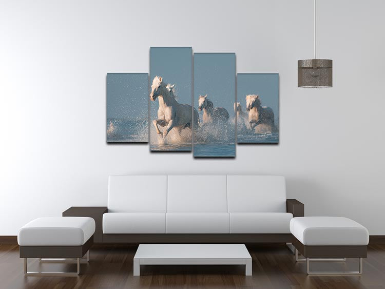 Wite Horses Running In Water 4 Split Panel Canvas - Canvas Art Rocks - 3