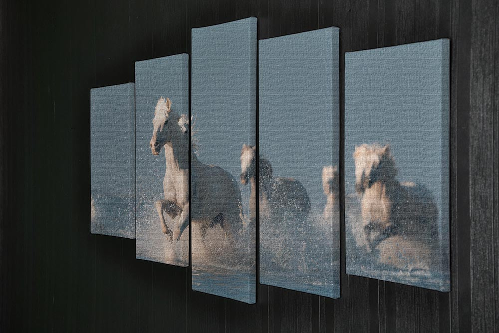 Wite Horses Running In Water 5 Split Panel Canvas - Canvas Art Rocks - 2