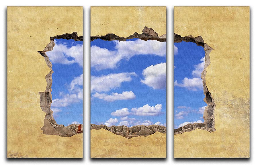 A Hole in a Wall with Blue Sky 3 Split Panel Canvas Print - Canvas Art Rocks - 1