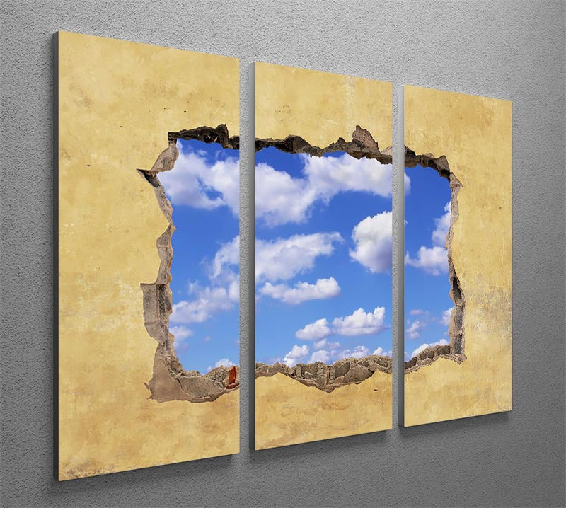 A Hole in a Wall with Blue Sky 3 Split Panel Canvas Print - Canvas Art Rocks - 2