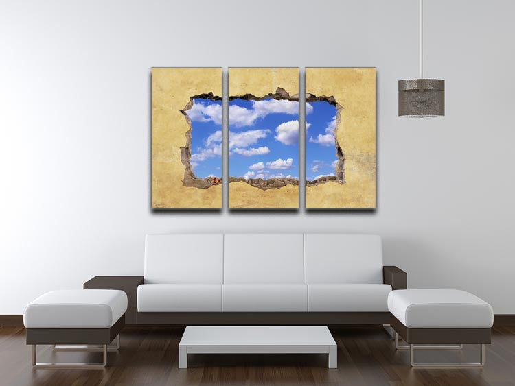 A Hole in a Wall with Blue Sky 3 Split Panel Canvas Print - Canvas Art Rocks - 3