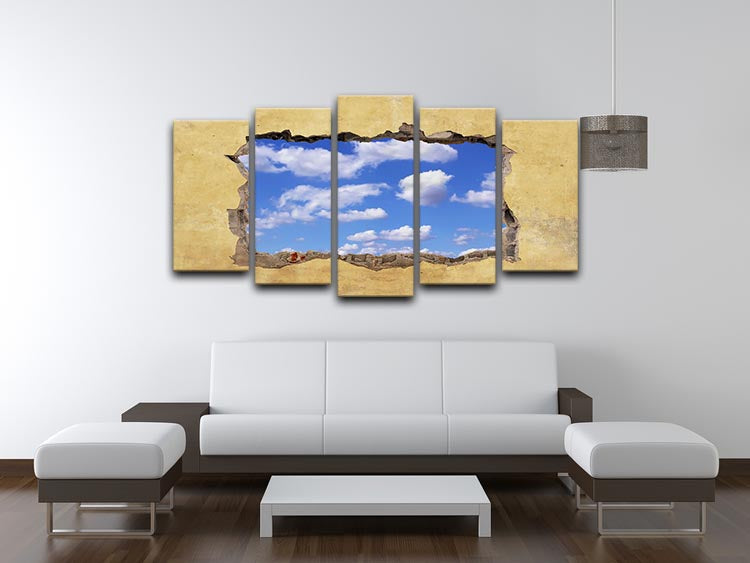 A Hole in a Wall with Blue Sky 5 Split Panel Canvas - Canvas Art Rocks - 3