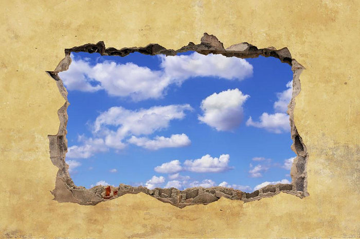 A Hole in a Wall with Blue Sky Wall Mural Wallpaper