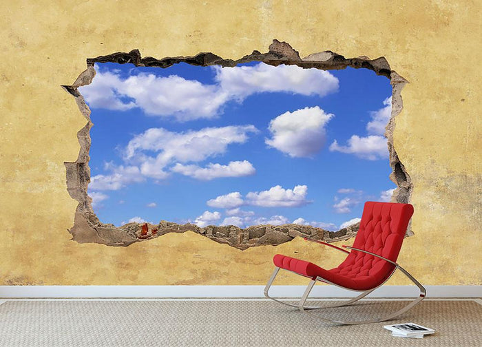 A Hole in a Wall with Blue Sky Wall Mural Wallpaper