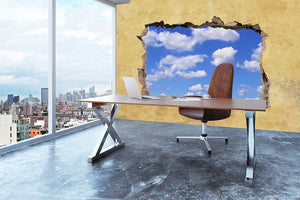 A Hole in a Wall with Blue Sky Wall Mural Wallpaper - Canvas Art Rocks - 3