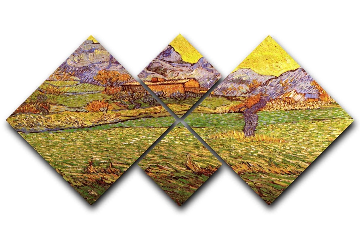 A Meadow in the Mountains Le Mas de Saint-Paul by Van Gogh 4 Square Multi Panel Canvas  - Canvas Art Rocks - 1