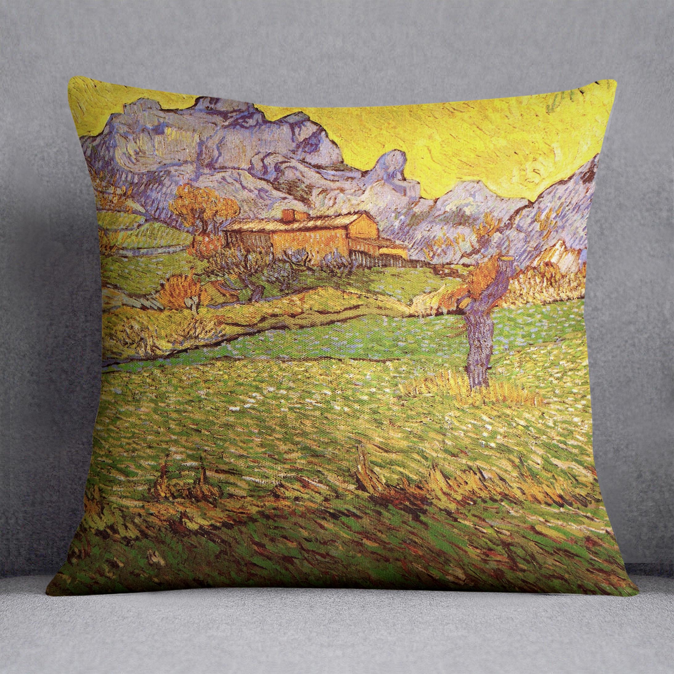 A Meadow in the Mountains Le Mas de Saint-Paul by Van Gogh Cushion