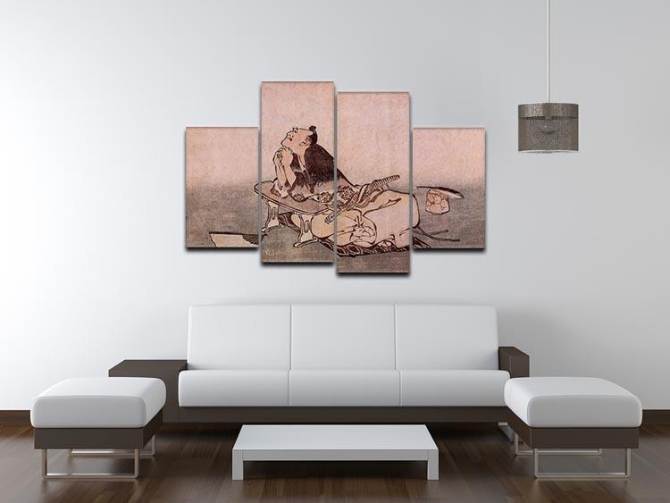 A Philospher looking at two butterflies by Hokusai 4 Split Panel Canvas - Canvas Art Rocks - 3