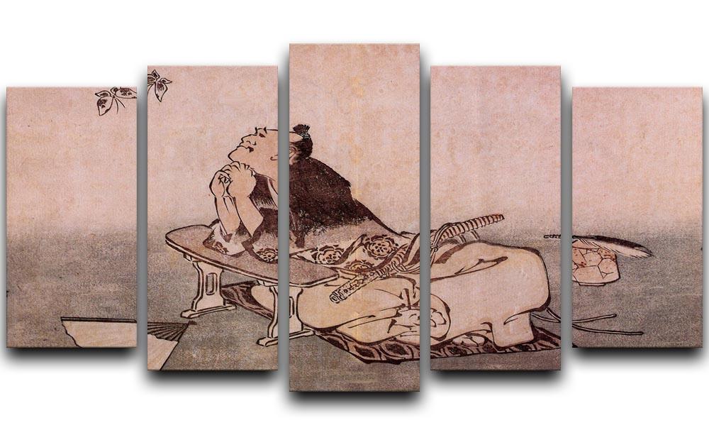 A Philospher looking at two butterflies by Hokusai 5 Split Panel Canvas  - Canvas Art Rocks - 1