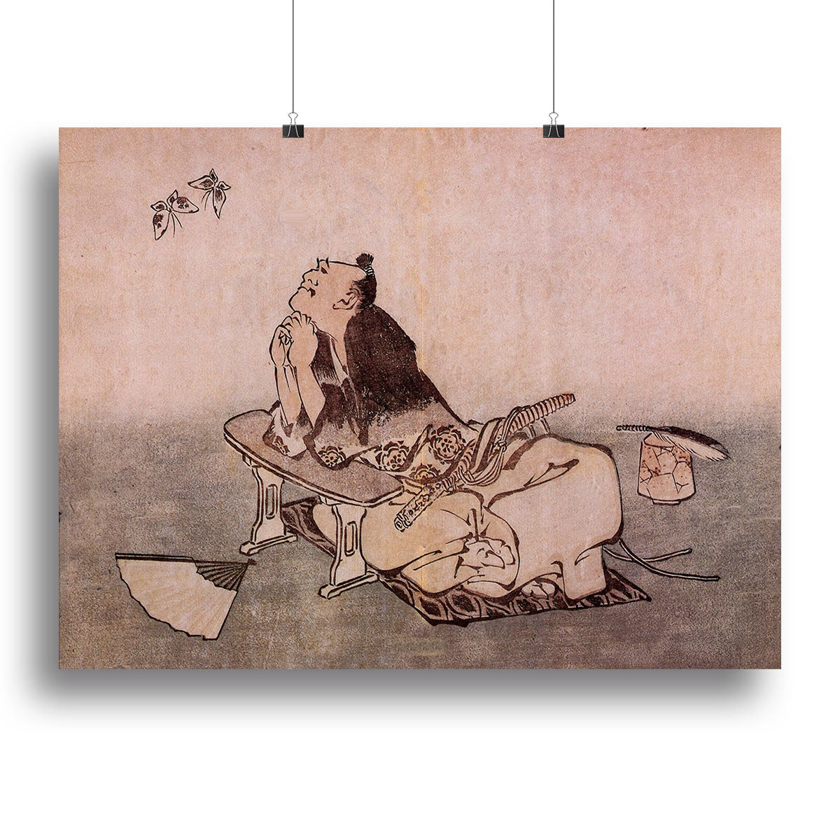 A Philospher looking at two butterflies by Hokusai Canvas Print or Poster - Canvas Art Rocks - 2