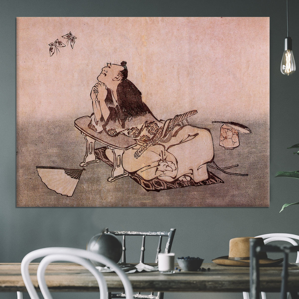 A Philospher looking at two butterflies by Hokusai Canvas Print or Poster - Canvas Art Rocks - 3