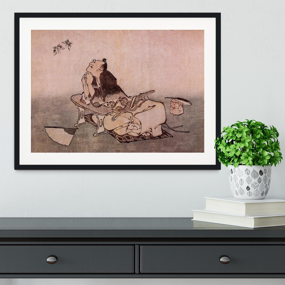 A Philospher looking at two butterflies by Hokusai Framed Print - Canvas Art Rocks - 1
